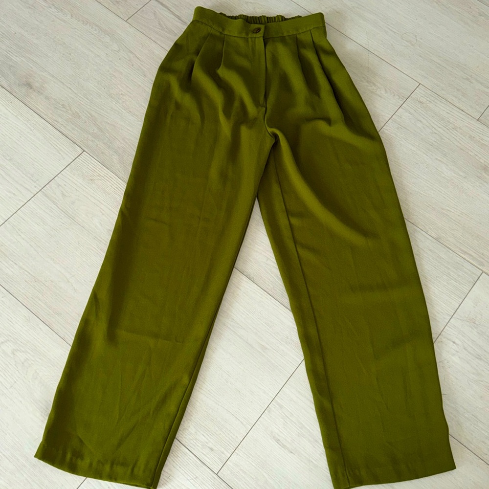 Vintage Apple Green Straight-Cut Green Suit Trousers Pants Size M